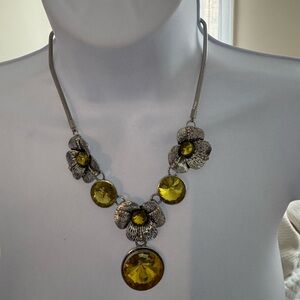 Elegant Silver and lemon lime colored  Floral Necklace and matching earring set